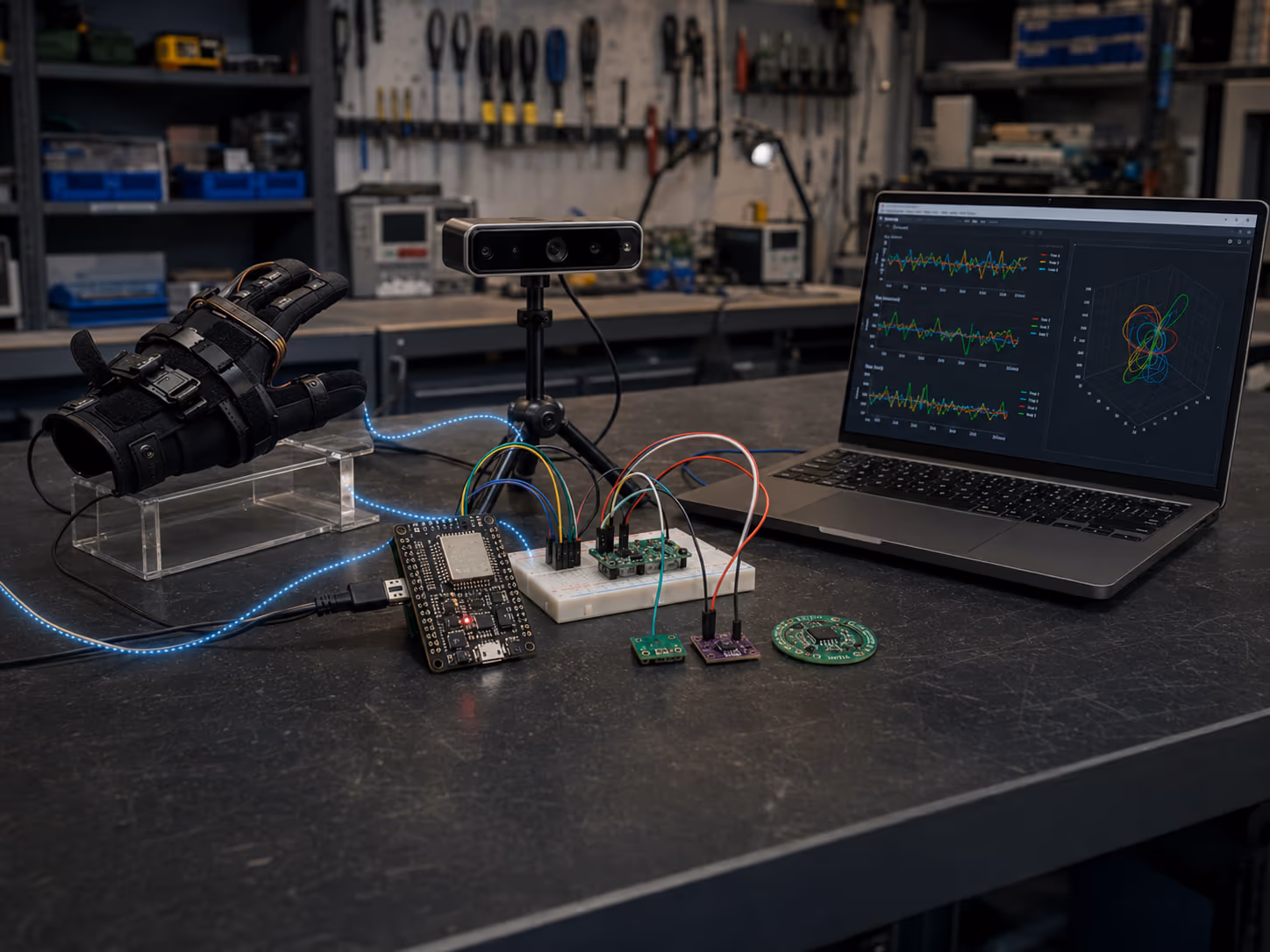 Embedded clinical ataxia assessment prototype with sensors and movement-data capture.